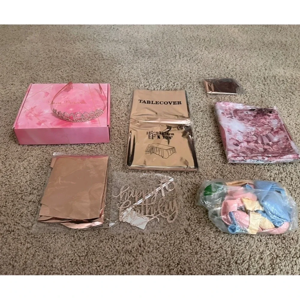 19th Birthday Decorations‎ Rose Gold Party Supplies Set Tiara Tablecover